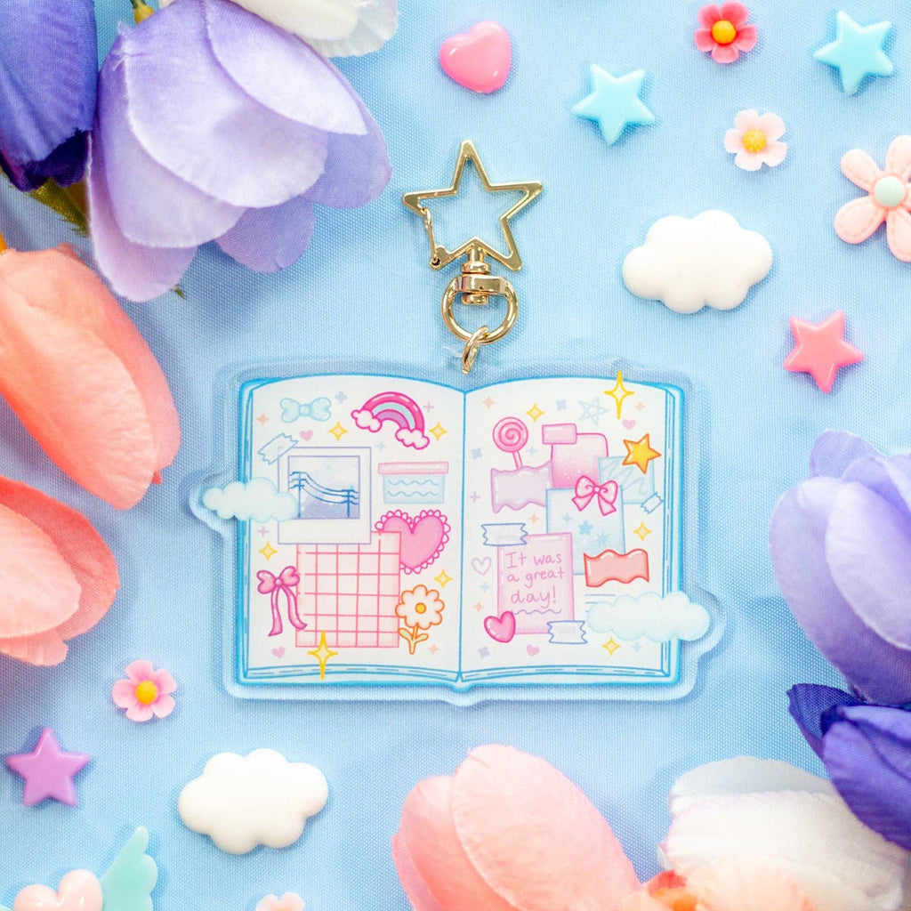 Colorful children's book with illustrations on a blue background with flowers and stars.
