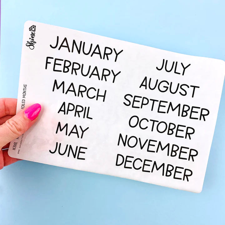 Script Minths Sticker Sheets | Script: Months | Black | Large | Clear – Favourite ...